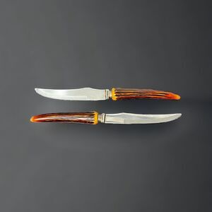 Set of 2 Armack Steak Knives Bakelite Antler Stainless Steel Sheffield England